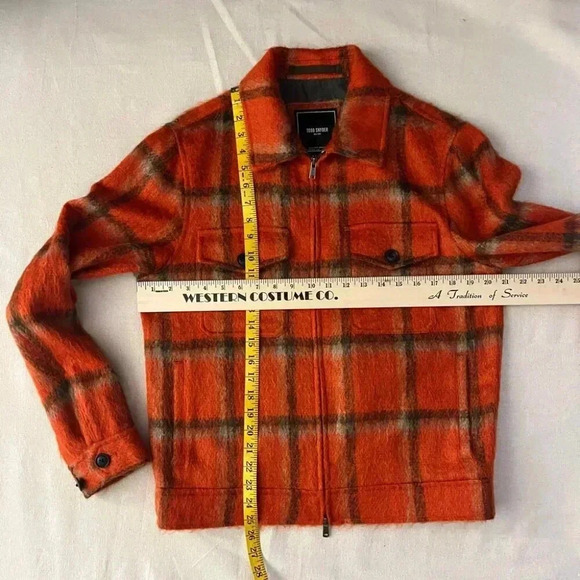 Todd Snyder |  Italian Wool/Mohair Check Zip Guide Jacket - Orange / Sz S - Picture 10 of 11